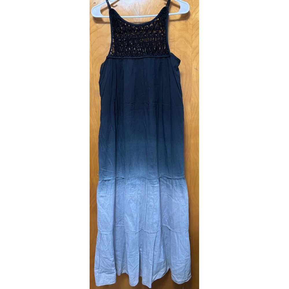 Chaudry KC Women's Hombre Tiered Maxi Dress Lace Inset Lined Sz Large